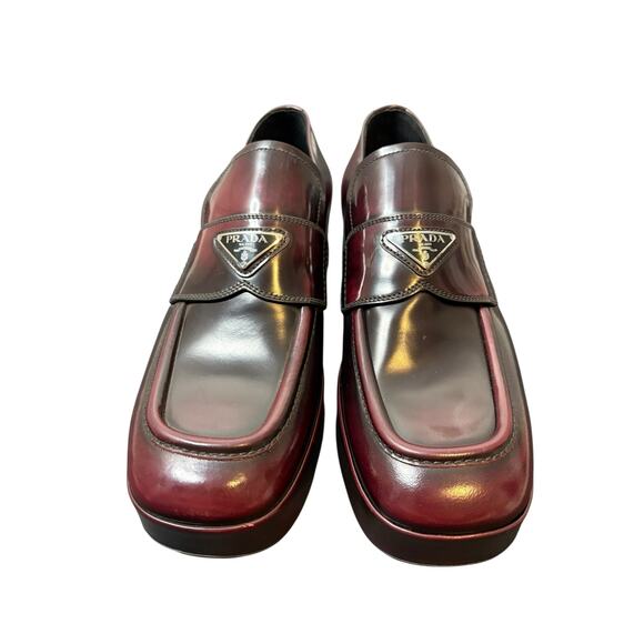 Prada Leather Platform Loafers Luxury Designer Italy Made Red Brown Men's Size 9 - Picture 3 of 9